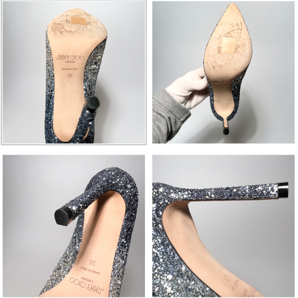 Jimmy Choo Romy 100 Silver Dusk BlueOmbre Glitter EU 36- - Picture 7 of 13